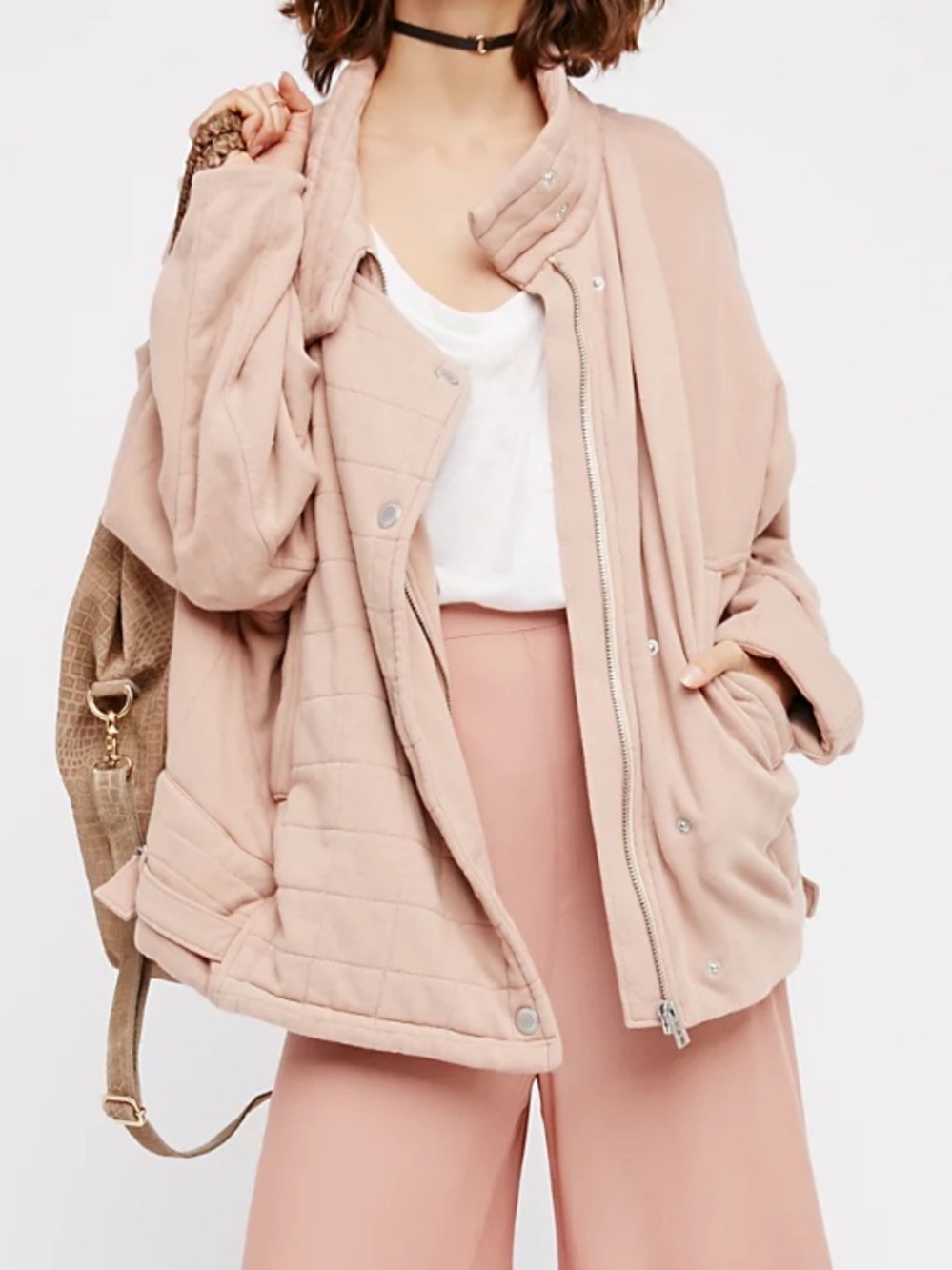 Free People Dolman Quilted Knit oversized zip jacket with FLAW!